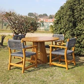 Bahçeme Üsküdar (Maya) Kolçaklı Ahşap Sandalye -Masif Kestane & Antrasit Örgü thumbnail 6