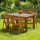 Bahçeme Albatros Ahşap Bahçe Balkon Takımı: 80x120 Sabit Masa + 4 Katlanır Sandalye thumbnail 1