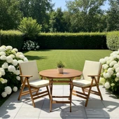 Bahçeme Antalya Katlanır Ahşap Bahçe Balkon Seti: 60lık Masa + 2 Düz Minderli Sandalye thumbnail 2