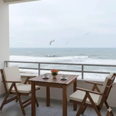 Bahçeme Antalya Ahşap Bahçe Takımı: 70x70 Sabit Masa + 2 Düz Minderli Katlanır Sandalye thumbnail 1