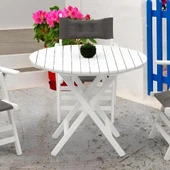 Bahçeme Datça 70lik Katlanır Ahşap Masa - Beyaz Renk Yuvarlak Bahçe Balkon Mutfak Masası thumbnail 3