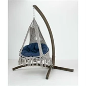 Mobeva Bade Comforte Ladin Ahşap Örgülü Salıncak - Bahçe, Balkon ve Teraslarda -Lacivert thumbnail 1