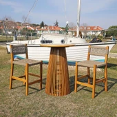 Bahçeme Lara (Bern) 80Lik Yuvarlak Ahşap Masa - Masif Kestane Bar Tipi İç ve Dış Mekan Masası thumbnail 2