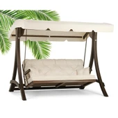 Mobeva Comforte Üçlü Ladin Ahşap Salıncak Dış Mekan Bahçe, Teras Salıncağı -Krem thumbnail 1