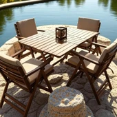 Bahçeme Antalya Katlanır Ahşap Bahçe Balkon Seti: 80x140 Masa + 6 Düz Minderli Sandalye thumbnail 2