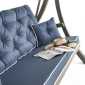 Mobeva Comforte Üçlü Ladin Ahşap Salıncak Dış Mekan Bahçe, Teras Salıncağı -Lacivert thumbnail 6