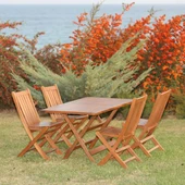 Bahçeme Avşa Bodrum Ahşap Bahçe Balkon Takımı: 80x140 Masa + 6 Sandalye Katlanır Set thumbnail 2