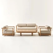 Bahçeme Tibet Bahçe Koltuk Üçlü - Masif Kayın İç Ve Dış Mekan Koltuğu (Minderli) thumbnail 3