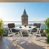 Bahçeme Antalya Katlanır Sandalye - Masif Gürgen Beyaz Ahşap & Düz Minder thumbnail 2