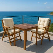 Bahçeme Antalya Katlanır Ahşap Bahçe Takımı: 70X70 Sabit Masa + 2 Minderli Sandalye thumbnail 1