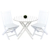 Bahçeme Avşa Ahşap Bahçe Takımı Beyaz - 70lik Yuvarlak Masa + 2 Sandalye Katlanır Balkon Set thumbnail 2