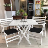 Bahçeme Kaş 80X80 Katlanır Ahşap Masa - Beyaz Renk Teras Balkon Bahçe Masası thumbnail 7