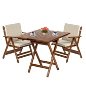 Bahçeme Antalya Katlanır Ahşap Bahçe Balkon Seti: 70x70 Masa + 2 Düz Minderli Sandalye thumbnail 6