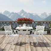 Bahçeme Antalya Katlanır Ahşap Bahçe Balkon Takımı Beyaz: 70x70 Masa + 2 Sandalye Set thumbnail 3