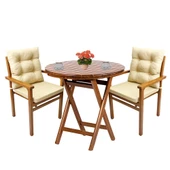 Bahçeme Manavgat Ahşap Bahçe Balkon Seti: 60Lık Masa + 2 Minderli Sandalye thumbnail 1