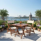 Bahçeme Marmaris Minderli Ahşap Bahçe Balkon Takımı: 80X80 Masa + 2 Sandalye Katlanır Set thumbnail 1