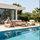 Bahçeme Tibet Ahşap Oturma Grubu Minderli - Masif Kayın 5 Kişilik Koltuk Takımı thumbnail 1