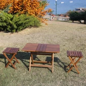 Bahçeme Paris Çay Set: 50x80 Sehpa + 2 Tabure - Katlanır Ahşap Takım thumbnail 2