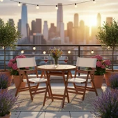 Bahçeme Marmaris Katlanır Sandalye - Masif Gürgen Ahşap & Krem PVC Kumaş thumbnail 7