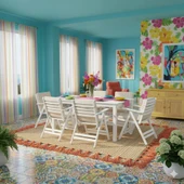 Bahçeme Antalya Ahşap Bahçe Balkon Seti Beyaz: 80x160 Sabit Masa +4 Düz Minderli Sandalye thumbnail 1