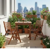 Bahçeme Antalya S Ahşap Bahçe Balkon Seti: 70x70 Sabit Masa + 2 Katlanır Sandalye thumbnail 1