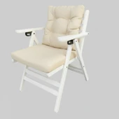 Bahçeme Antalya Katlanır Sandalye - Masif Gürgen Beyaz Ahşap & Düğmeli Minder thumbnail 2