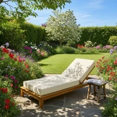 Bahçeme Efes Geniş Ahşap Şezlong - 15 cm Minderli & Kademeli Yaslanma thumbnail 2
