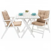 Bahçeme Antalya Katlanır Sandalye - Masif Gürgen Beyaz Ahşap & Düğmeli Minder thumbnail 7