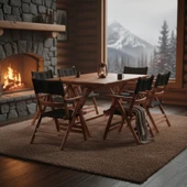 Bahçeme Marmaris Minderli Ahşap Bahçe Balkon Takımı: 80X140 Masa + 4 Sandalye Katlanır Set thumbnail 2