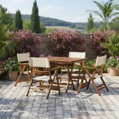 Bahçeme Marmaris PVCli Ahşap Bahçe Balkon Seti: 80x140 Masa + 4 Sandalye Katlanır Takım thumbnail 1