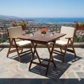 Bahçeme Antalya Katlanır Ahşap Bahçe Balkon Seti: 60x60 Masa + 2 Düz Minderli Sandalye thumbnail 1