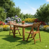 Bahçeci İspanya Ahşap Bahçe Balkon Takımı: 70x70 Sabit Masa + 2 Katlanır Sandalye thumbnail 1