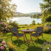 Bahçeme Heybeli Ahşap Bahçe Balkon Takımı: 70lik Masa + 2 Düz Minderli Sandalye Katlanır Set thumbnail 4