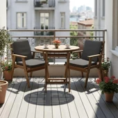 Bahçeme Heybeli Ahşap Bahçe Balkon Takımı: 70lik Masa + 2 Düz Minderli Sandalye Katlanır Set thumbnail 2