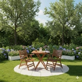 Bahçeme Antalya Katlanır Ahşap Bahçe Balkon Takımı: 60x60 Masa + 2 Sandalye Set thumbnail 2