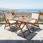 Bahçeci London 2li Düz Minderli Set - Katlanır Ahşap Bahçe Balkon Takımı - 60x60 Masa + 2 Sandalye thumbnail 1