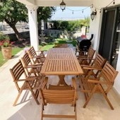 Bahçeme Antalya Side Ahşap Bahçe Takımı : 80x160 +40 cm Uzayan Masa + 6 Katlanır Sandalye thumbnail 1