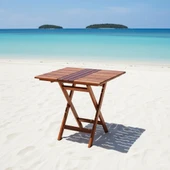 Bahçeme Marmaris Katlanır Ahşap Bahçe Balkon Seti: 60x60 Masa + 2 Gri PVCli Sandalye thumbnail 2