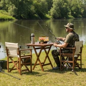 Bahçeme Yönetmen Katlanır Ahşap Bahçe Balkon Seti: 70x70 Masa + 2 Sandalye thumbnail 2