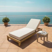 Bahçeme Efes Geniş Ahşap Şezlong - 15 cm Minderli & Kademeli Yaslanma thumbnail 1