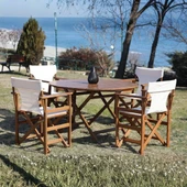 Bahçeme Yönetmen Katlanır Ahşap Bahçe Balkon Seti: 120lik Yuvarlak Masa + 4 Sandalye thumbnail 1