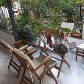 Bahçeme Antalya Katlanır Ahşap Bahçe Balkon Seti: 70x120 Masa + 4 Düz Minderli Sandalye thumbnail 5