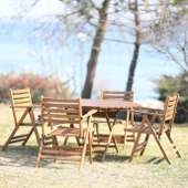 Bahçeme Antalya Katlanır Ahşap Bahçe Balkon Takımı: 70lik Masa + 3 Sandalye thumbnail 5