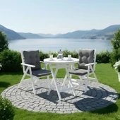 Bahçeme Ürgüp Katlanır Ahşap Bahçe Balkon Seti Beyaz: 90Lık Yuvarlak Masa + 2 Sandalye thumbnail 3