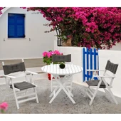 Bahçeme Datça 90lık Katlanır Ahşap Masa - Beyaz Renk Yuvarlak Bahçe Balkon Mutfak Masası thumbnail 6