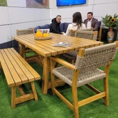 Bahçeme Taksim 7 Kişilik Kestane Bahçe Takımı: 4 Sandalye + 100X180 Masa + 40X180 Bank thumbnail 4