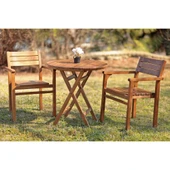 Bahçeme Manavgat Ahşap Bahçe Balkon Seti: 60Lık Masa + 2 Sandalye thumbnail 2