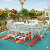 Bahçeme Antalya S Ahşap Bahçe Balkon Seti Beyaz: 80x120 Sabit Masa + 4 Katlanır Sandalye thumbnail 2