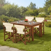 Bahçeme Yönetmen S Ahşap Bahçe Balkon Seti: 80x120 Sabit Masa + 4 Katlanır Sandalye thumbnail 3