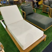 Bahçeme Efes Geniş Ahşap Şezlong - 15 cm Minderli & Kademeli Yaslanma thumbnail 2